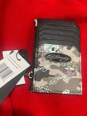 Ed Hardy Black & Camo Cardholder with Tiger Logo